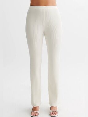 Meshki Cream Calipso Ribbed Wide-Leg Knit Pants